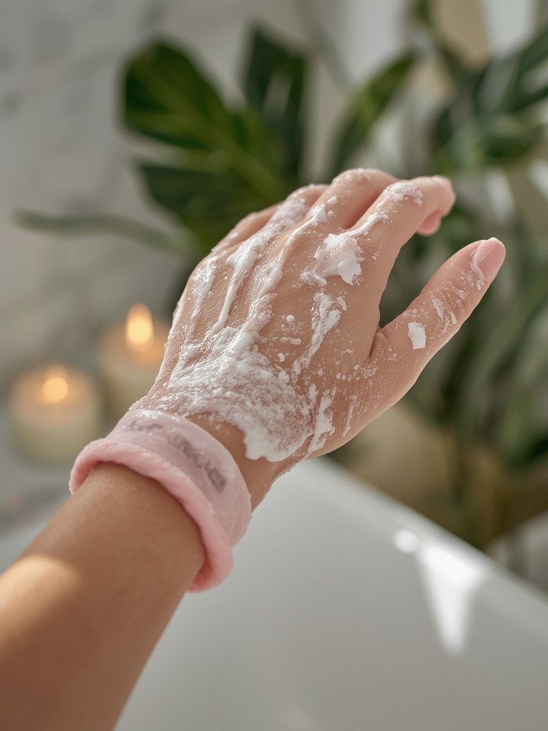 exfoliating gloves in action